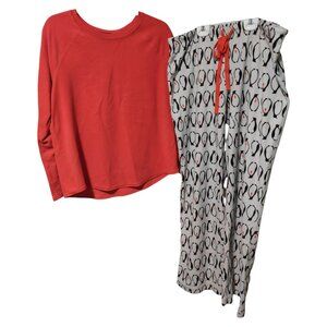 Sonoma Life+Style Coral (pink/orange) Penguin Cozy PJ Pajama Set Large Long